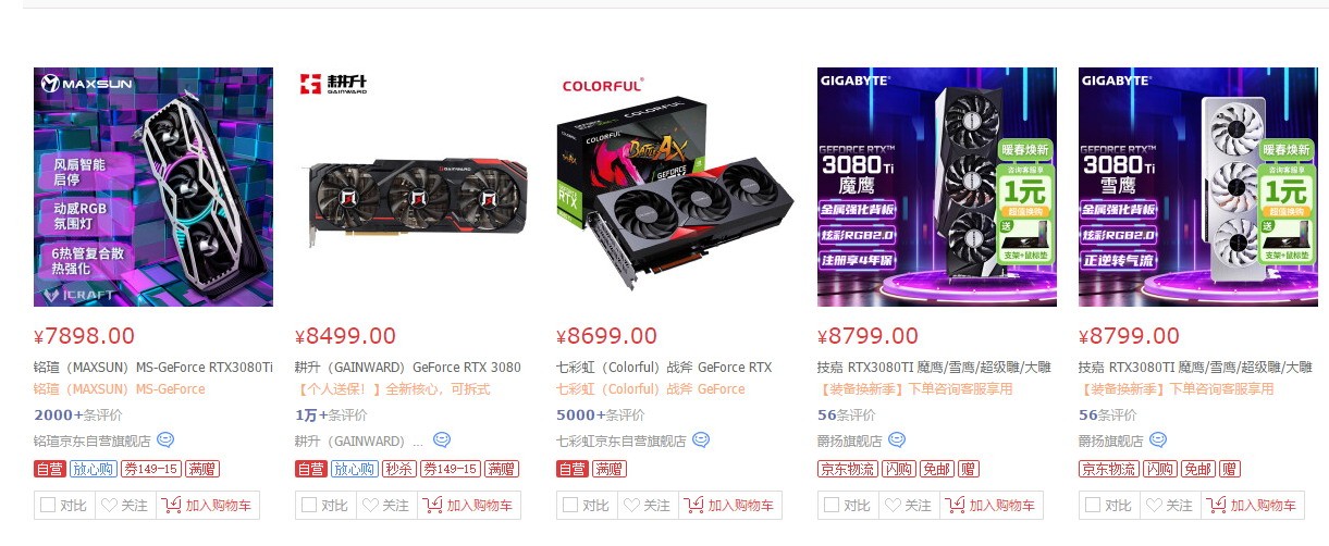 显卡价格暴跌！RTX3080Ti显卡首次跌破8000元